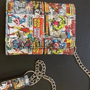 superheros comic book wallet with wallet chain